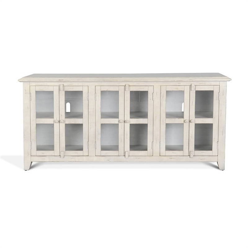 Rena TV Media Entertainment Console with Shelves- 70 Inch Rustic White