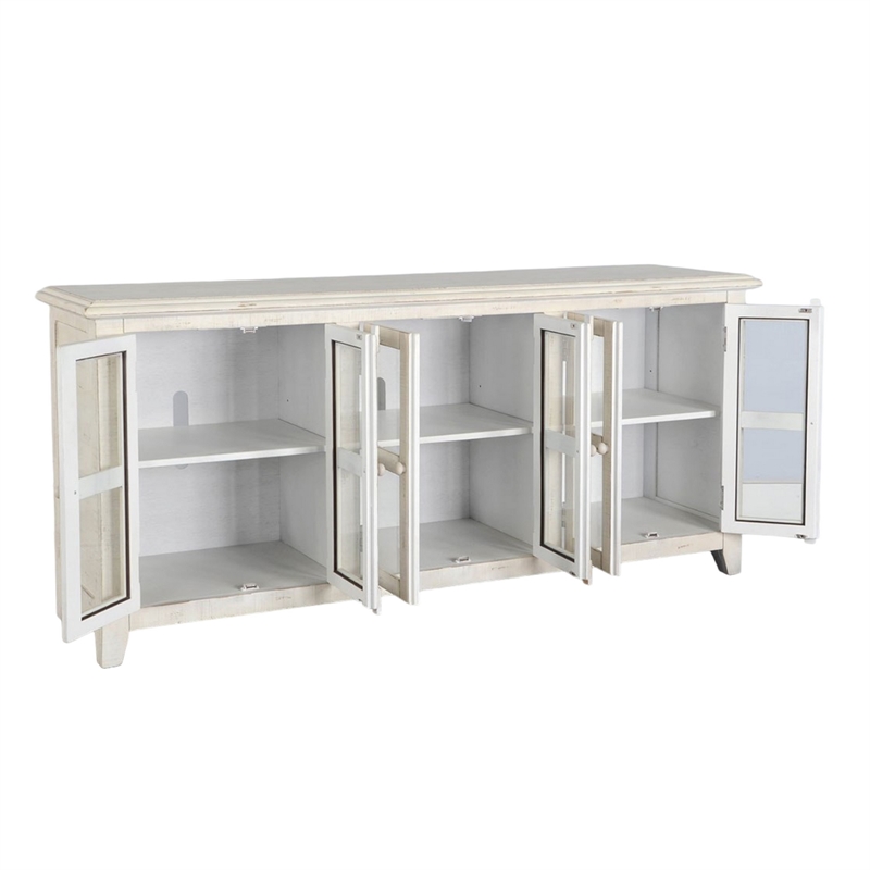 Rena TV Media Entertainment Console with Shelves- 70 Inch Rustic White