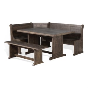 Flint 4pc Breakfast Nook Set- Dining Table- Corner Bench- Dark Brown