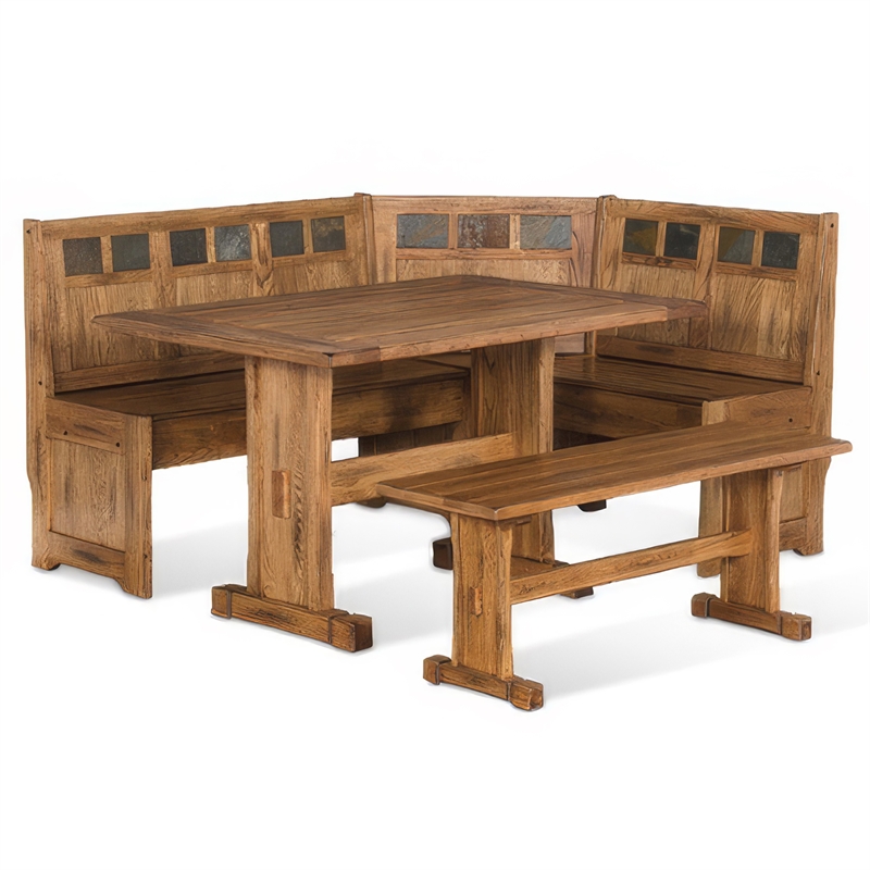 Marv 4pc Breakfast Dining Table Set- Corner Storage Bench Light Brown