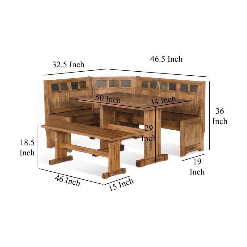Marv 4pc Breakfast Dining Table Set- Corner Storage Bench Light Brown