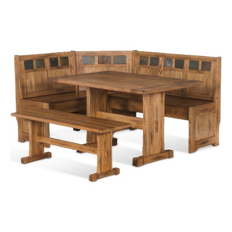 Marv 4pc Breakfast Dining Table Set- Corner Storage Bench Light Brown