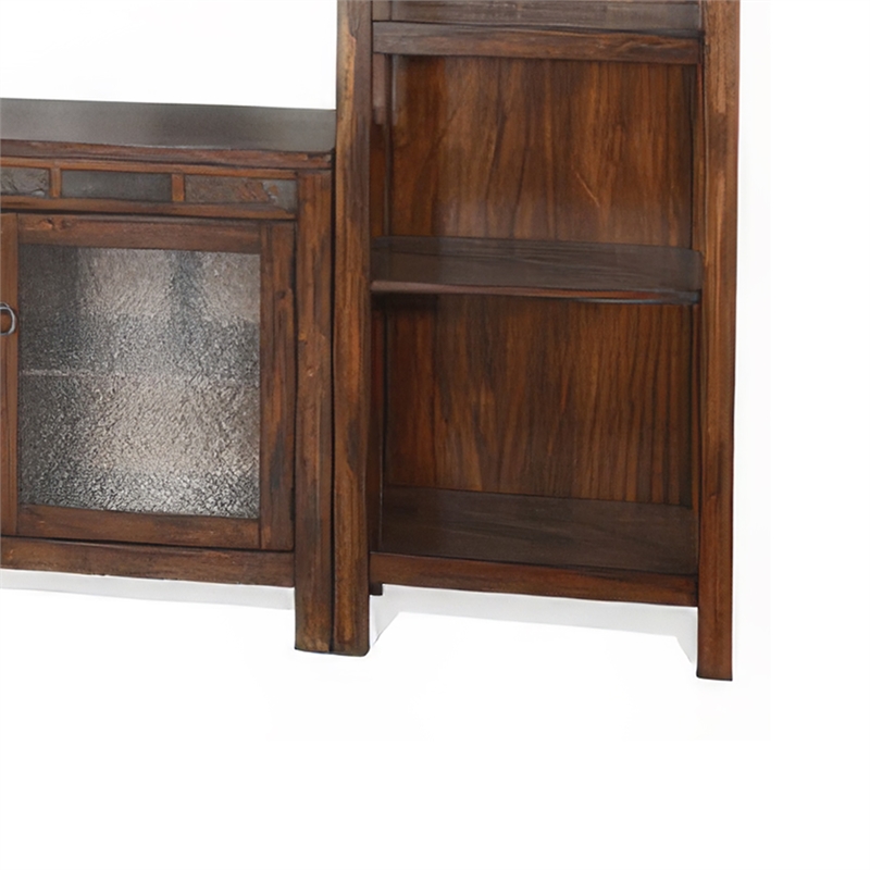 Odell TV Media Wall Entertainment Console with Shelves- Brown 108 Inch