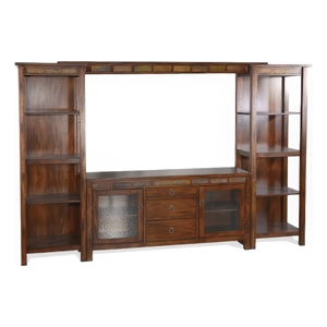 Odell TV Media Wall Entertainment Console with Shelves- Brown 108 Inch