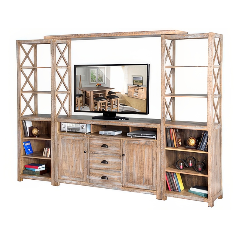 Rany 4pc TV Wall Entertainment Console- 2 Pier- Bridge- Brown 114 Inch