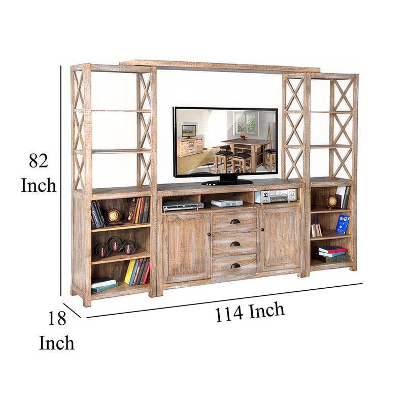 Rany 4pc TV Wall Entertainment Console- 2 Pier- Bridge- Brown 114 Inch