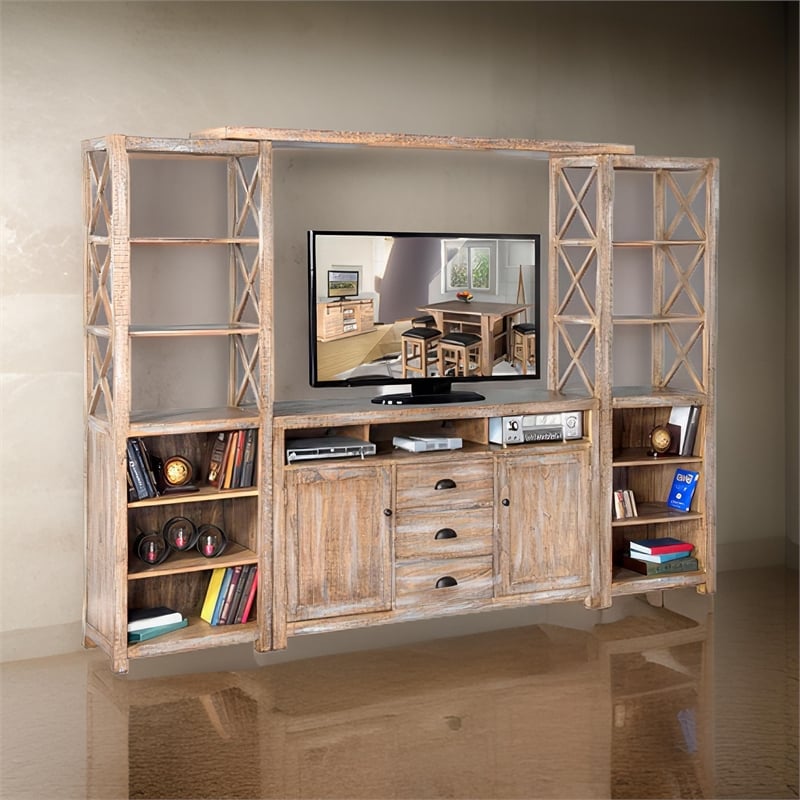 Rany 4pc TV Wall Entertainment Console- 2 Pier- Bridge- Brown 114 Inch