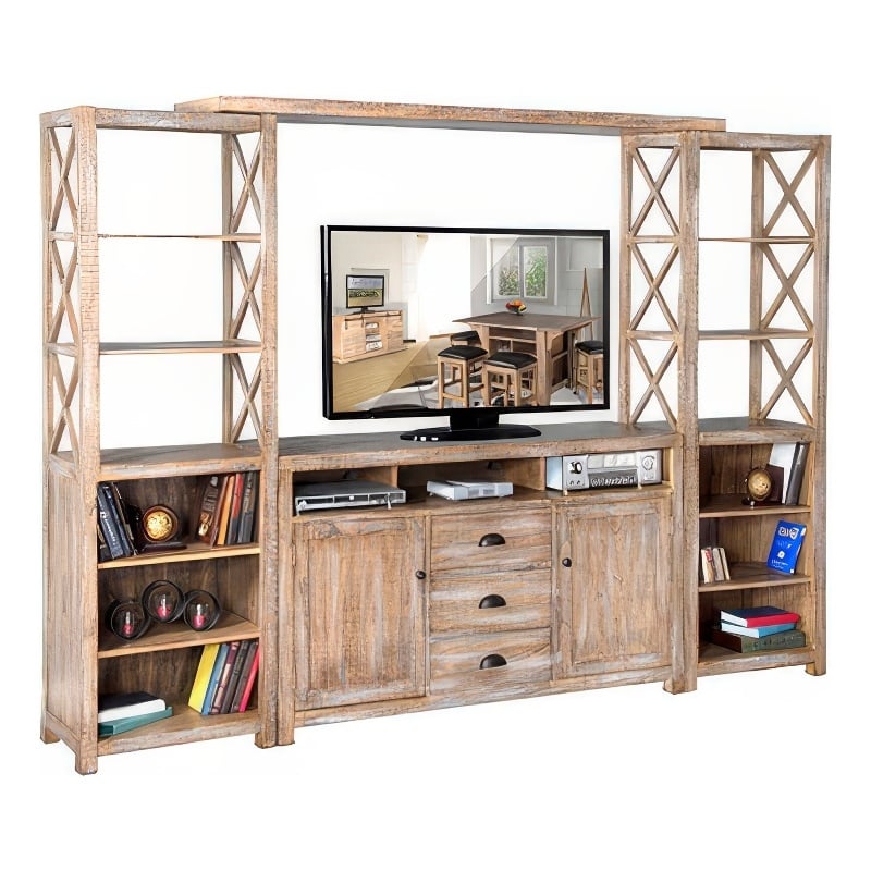 Rany 4pc TV Wall Entertainment Console- 2 Pier- Bridge- Brown 114 Inch