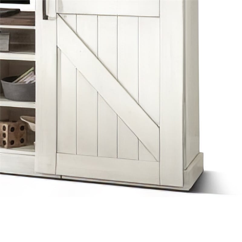 Orso TV Media Entertainment Console Wall w Barn Doors White 109 Inch