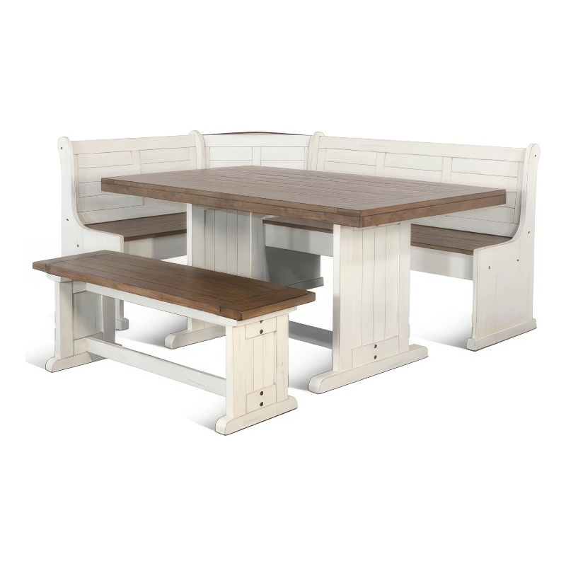 Sime 4pc Corner Breakfast Nook Set - Dining Table with 3 Benches