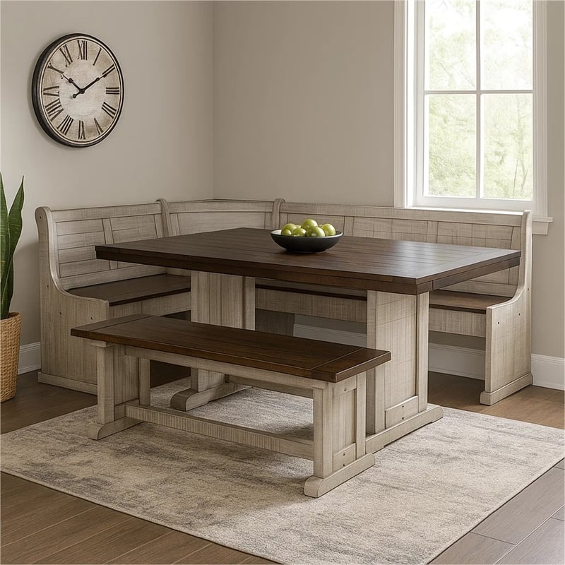 Camie 4pc Corner Breakfast Nook Set- Gray Brown Dining Table and Bench