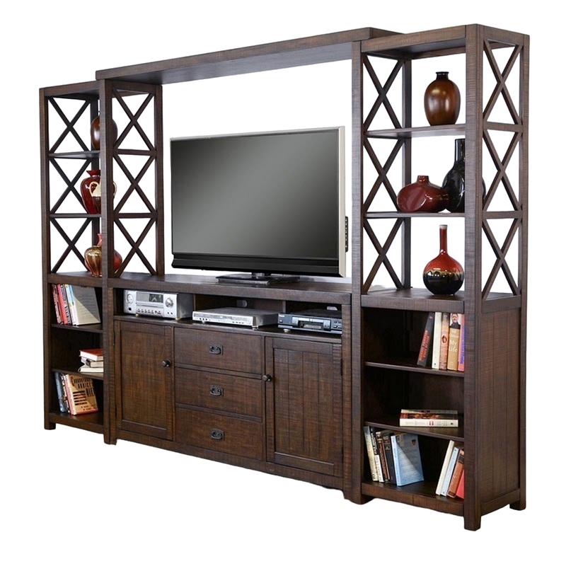 Flint 4pc TV Wall Entertainment Console- 2 Pier- Bridge- Brown