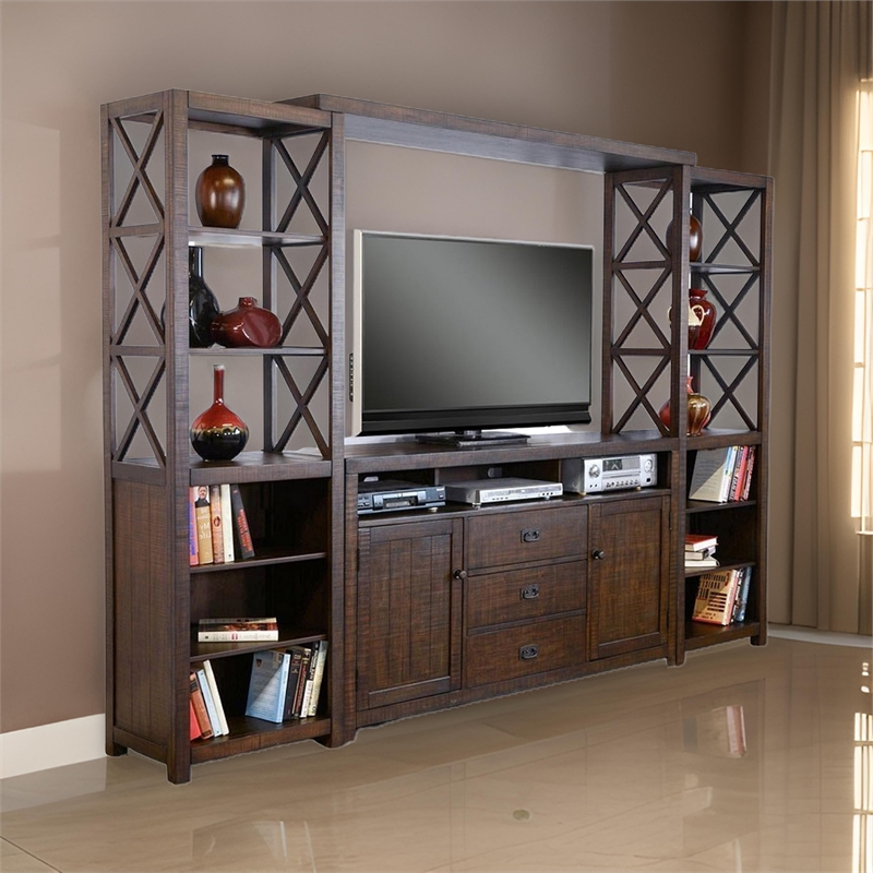 Flint 4pc TV Wall Entertainment Console- 2 Pier- Bridge- Brown
