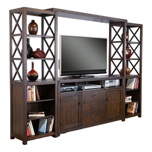 Flint 4pc TV Wall Entertainment Console- 2 Pier- Bridge- Brown