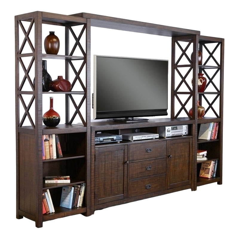 Flint 4pc TV Wall Entertainment Console- 2 Pier- Bridge- Brown