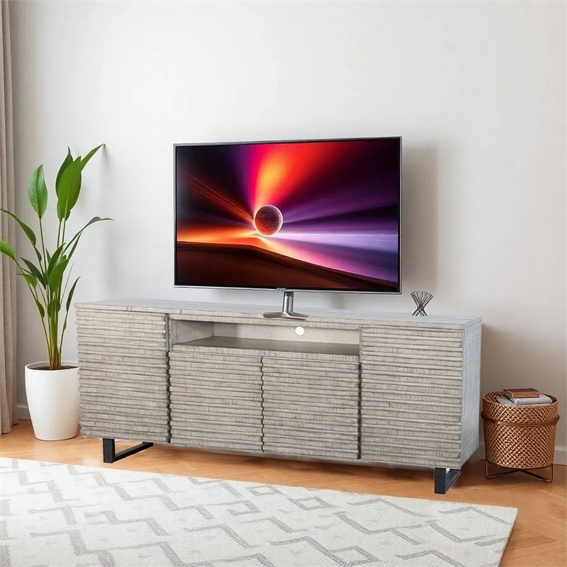 Zeka TV Media Entertainment Console- Fluted Doors- Light Gray 72 Inch