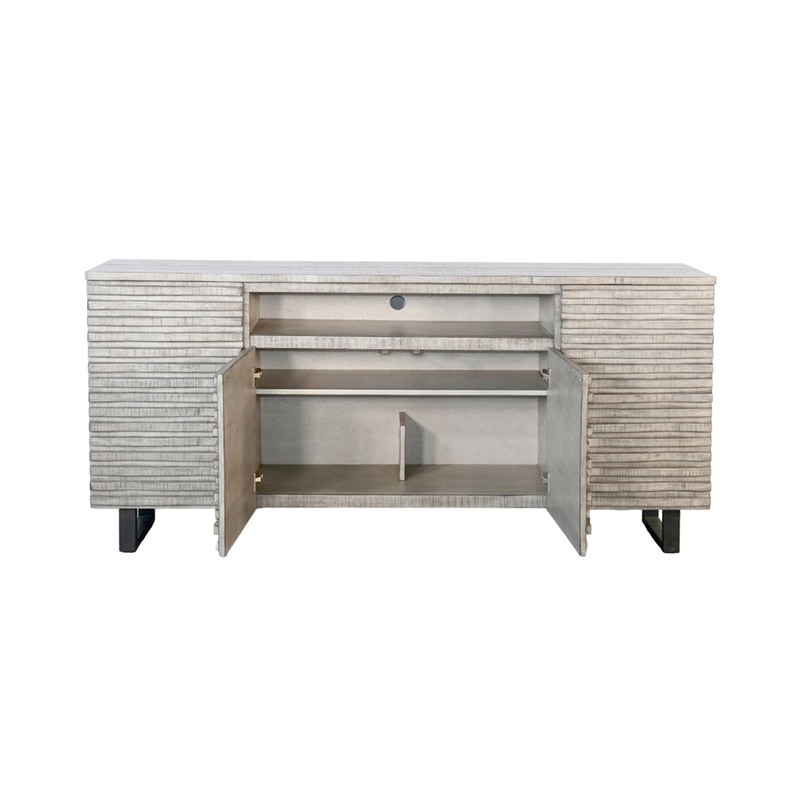 Zeka TV Media Entertainment Console- Fluted Doors- Light Gray 72 Inch