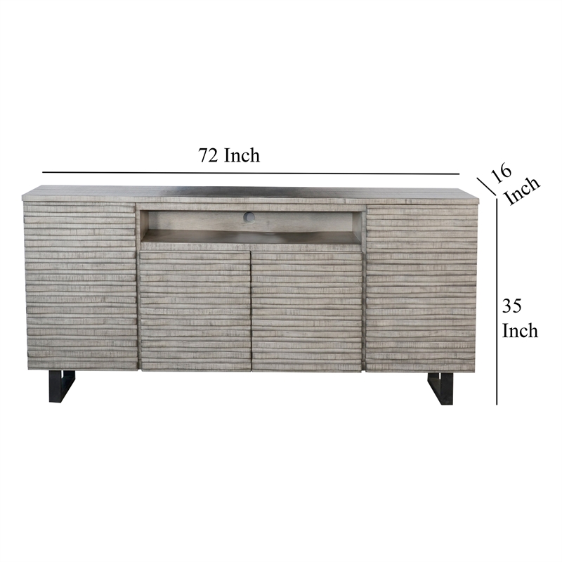 Zeka TV Media Entertainment Console- Fluted Doors- Light Gray 72 Inch