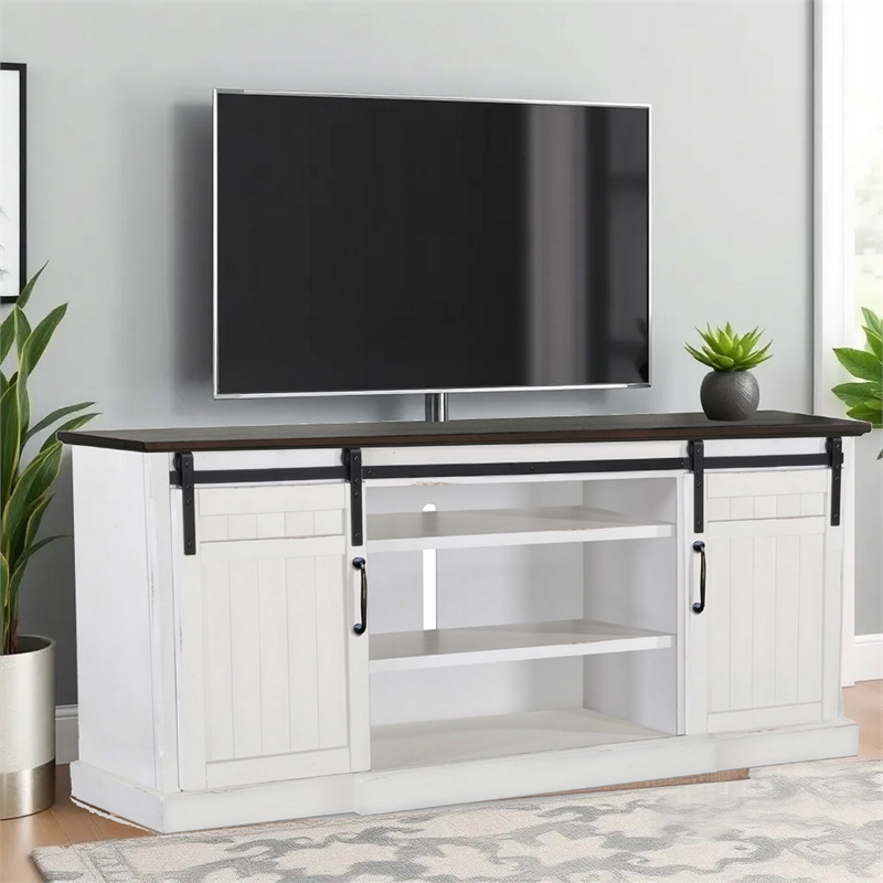Orso TV Media Entertainment Console-Barn Doors-78 Inch White