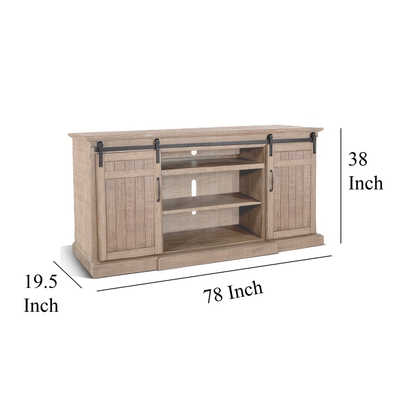 Desy TV Media Entertainment Console-Barn Doors-78 Inch Brown