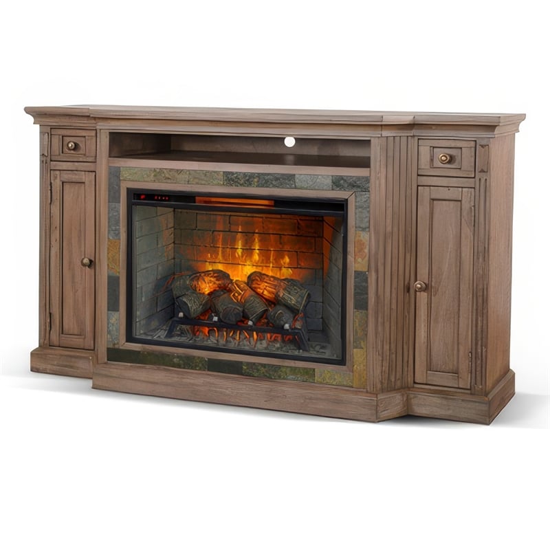 Lio TV Media Entertainment Console- Slate Inlay Taupe Brown 72 Inch