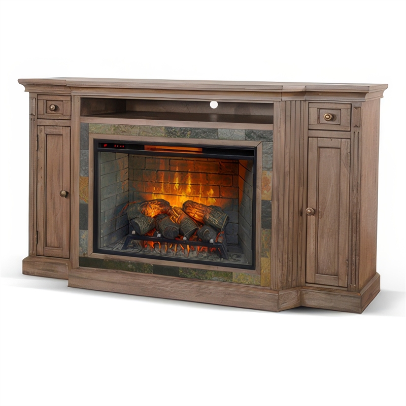 Lio TV Media Entertainment Console- Slate Inlay Taupe Brown 72 Inch