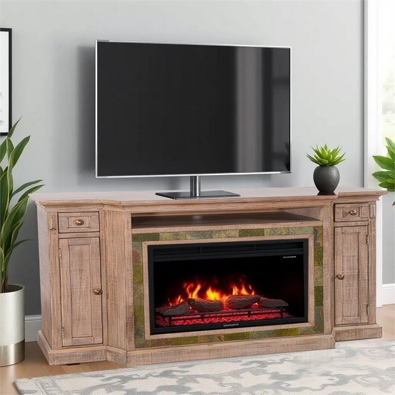 Desy TV Media Entertainment Console- Slate Inlay Light Brown 72 Inch