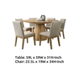 Bili 7pc Round Dining Table Set with 6 Beige Chairs- Brown Solid Wood