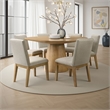 Bili 7pc Round Dining Table Set with 6 Beige Chairs- Brown Solid Wood