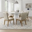 Bili 7pc Round Dining Table Set with 6 Beige Chairs- Brown White Wood