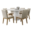 Bili 7pc Round Dining Table Set with 6 Beige Chairs- Brown White Wood