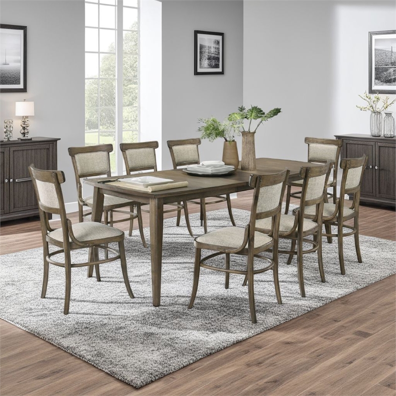 Yuki 72-88 Inch Extendable Dining Table Set with 8 Off White Chairs