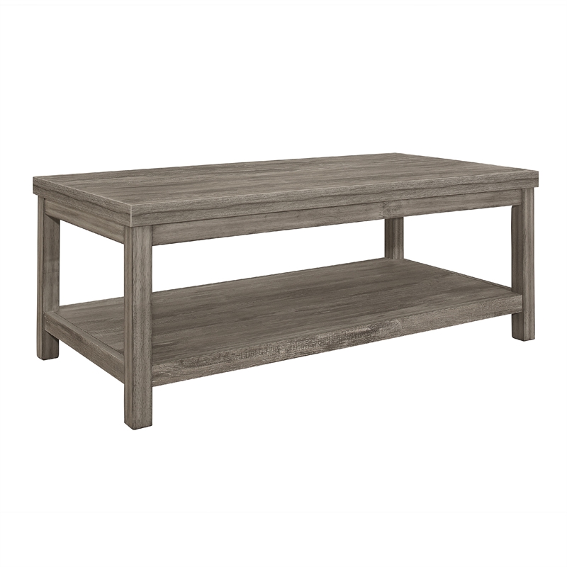 Rie 3pc Coffee Table Set with 2 End Tables- Lower Shelves- Gray Wood