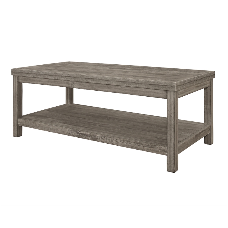 Rie 3pc Coffee Table Set with 2 End Tables- Lower Shelves- Gray Wood