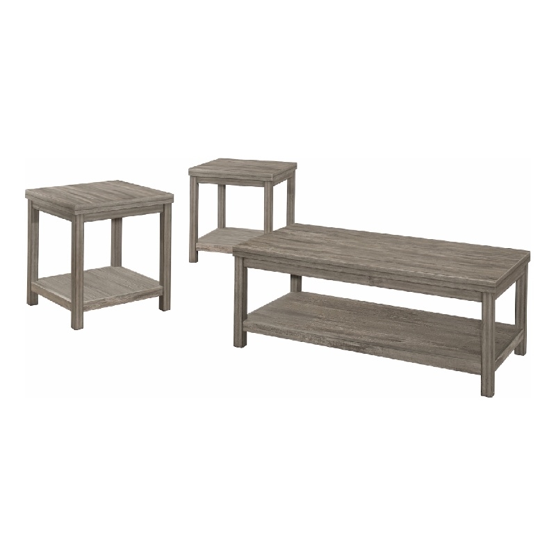 Rie 3pc Coffee Table Set with 2 End Tables- Lower Shelves- Gray Wood