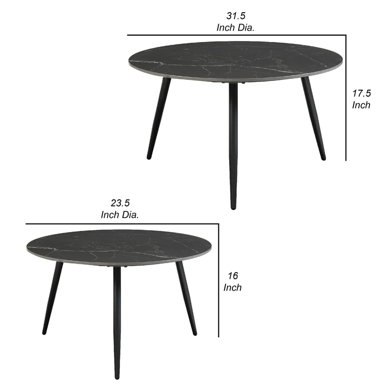 Lyra 3pc Occasional Coffee Table Set- Nesting Black Stone Top- Black