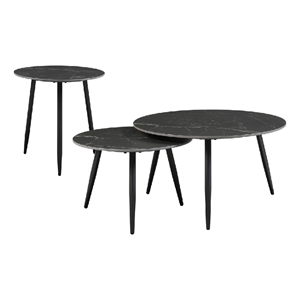 Lyra 3pc Occasional Coffee Table Set- Nesting Black Stone Top- Black