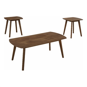 Indy 3 Piece Coffee and End Table Set- Angled Legs- Walnut Brown Solid Wood