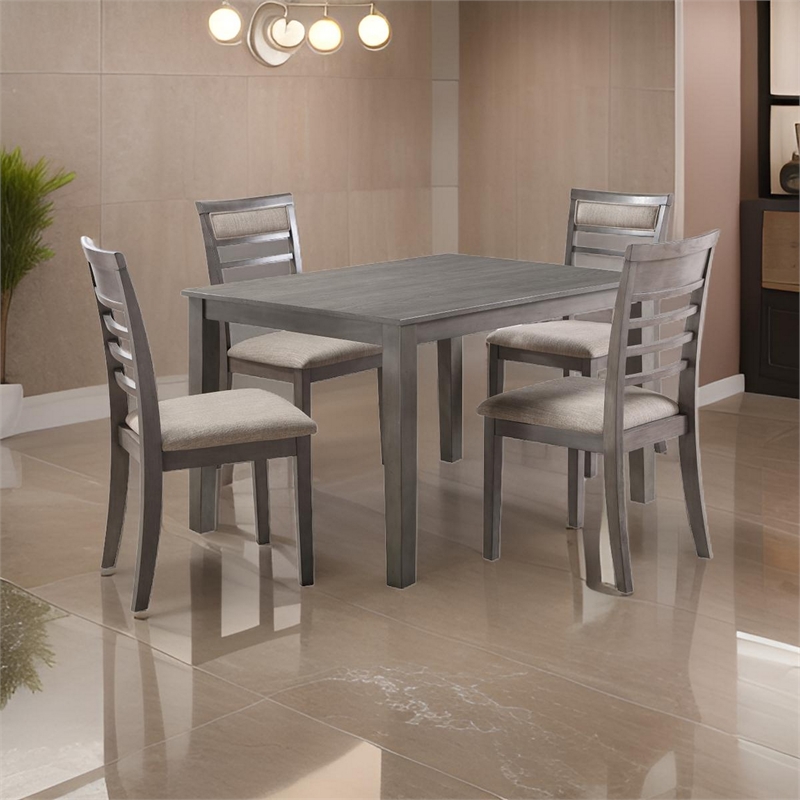 Owen 5 Piece Dining Set with Table and 4 Chairs- Brown Polyester- Gray Wood