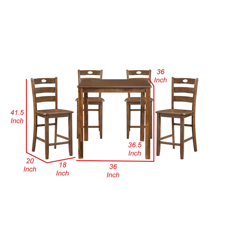 Tori 5 Piece Counter Height Dining Set- Square Table and 4 Chairs- Brown
