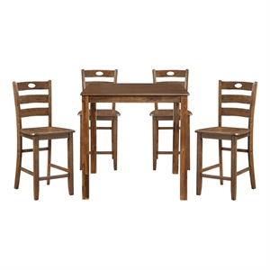 Tori 5 Piece Counter Height Dining Set- Square Table and 4 Chairs- Brown