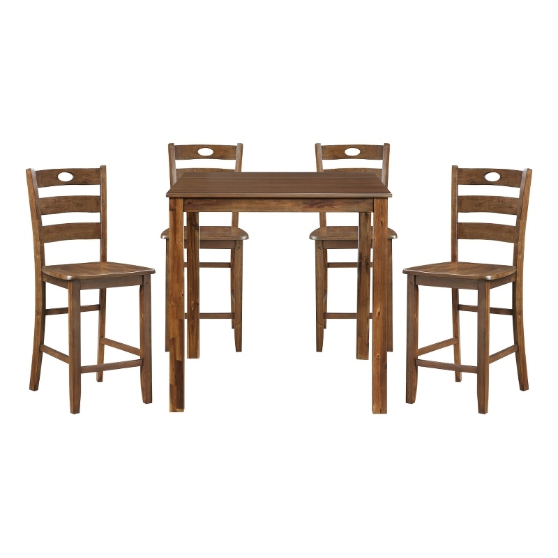 Tori 5 Piece Counter Height Dining Set- Square Table and 4 Chairs- Brown
