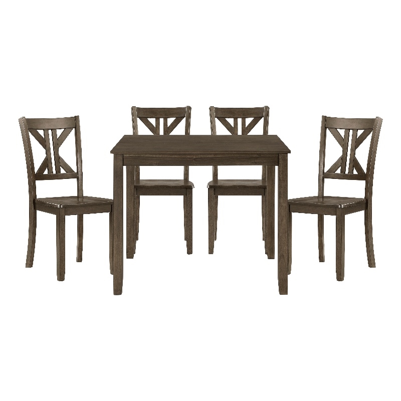 Ivy 5 Piece Dining Set- Square Top Table- 4 X Back Chairs- Brown Solid Wood