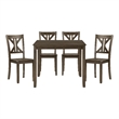 Ivy 5 Piece Dining Set- Square Top Table- 4 X Back Chairs- Brown Solid Wood