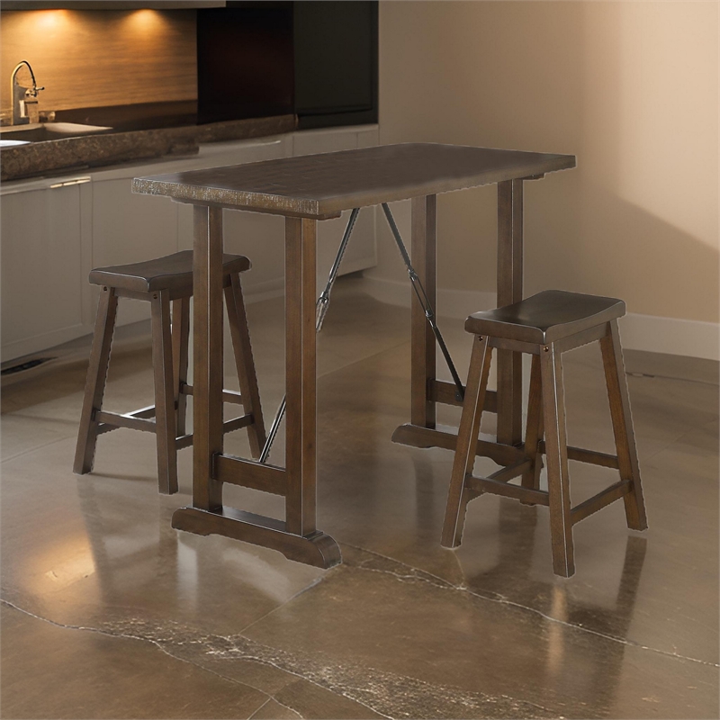 Neil 3 Piece Counter Height Set- 1 Table- 2 Stools- Cherry Brown Solid Wood