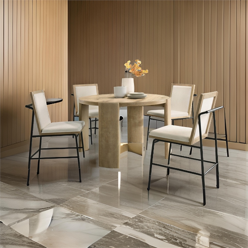 Bowny Dining Table Set with 4 Chairs- Round Top- Oak Brown Finish- Wood