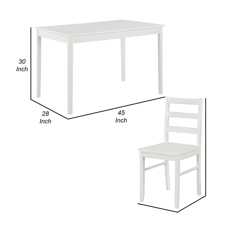 Lav 5 Piece Dining Table and 4 Chair Set- Open Backs- White Solid Wood