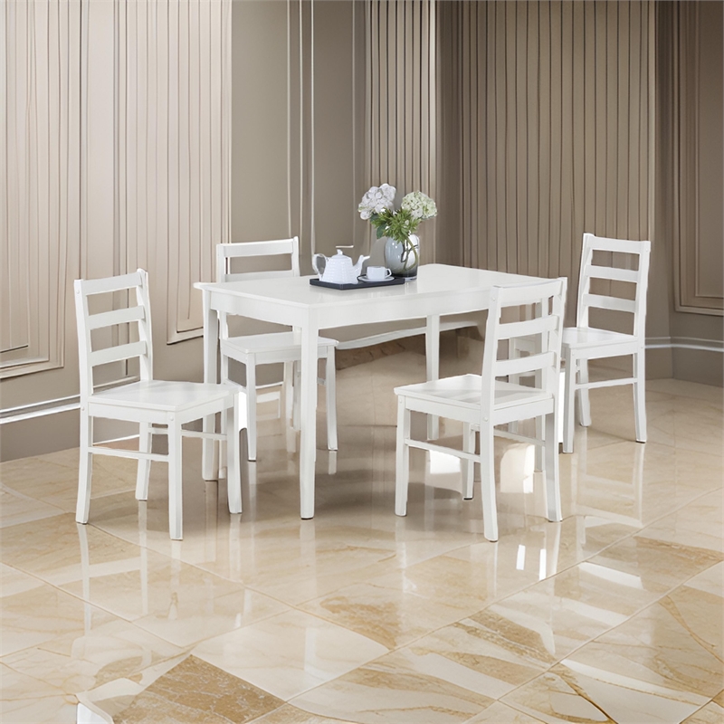 Lav 5 Piece Dining Table and 4 Chair Set- Open Backs- White Solid Wood