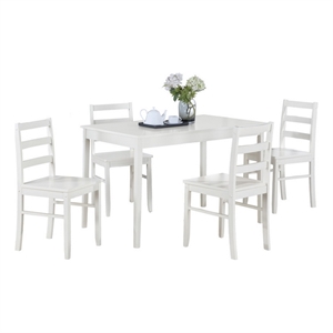 Lav 5 Piece Dining Table and 4 Chair Set- Open Backs- White Solid Wood