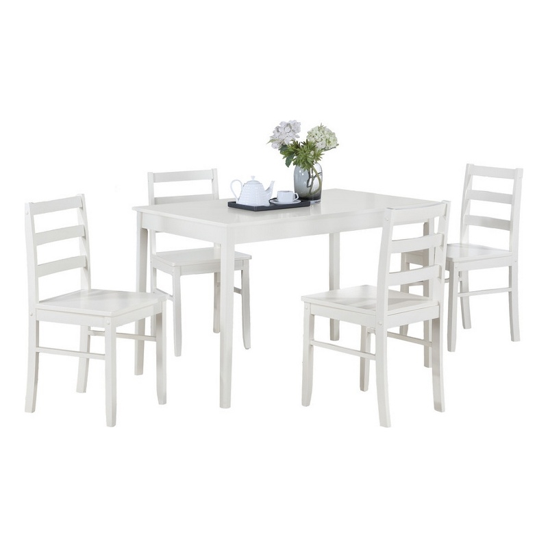Lav 5 Piece Dining Table and 4 Chair Set- Open Backs- White Solid Wood